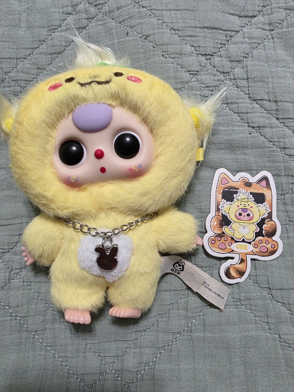 Yellow Fluffy Baby Three Cats & Dogs Keychain
